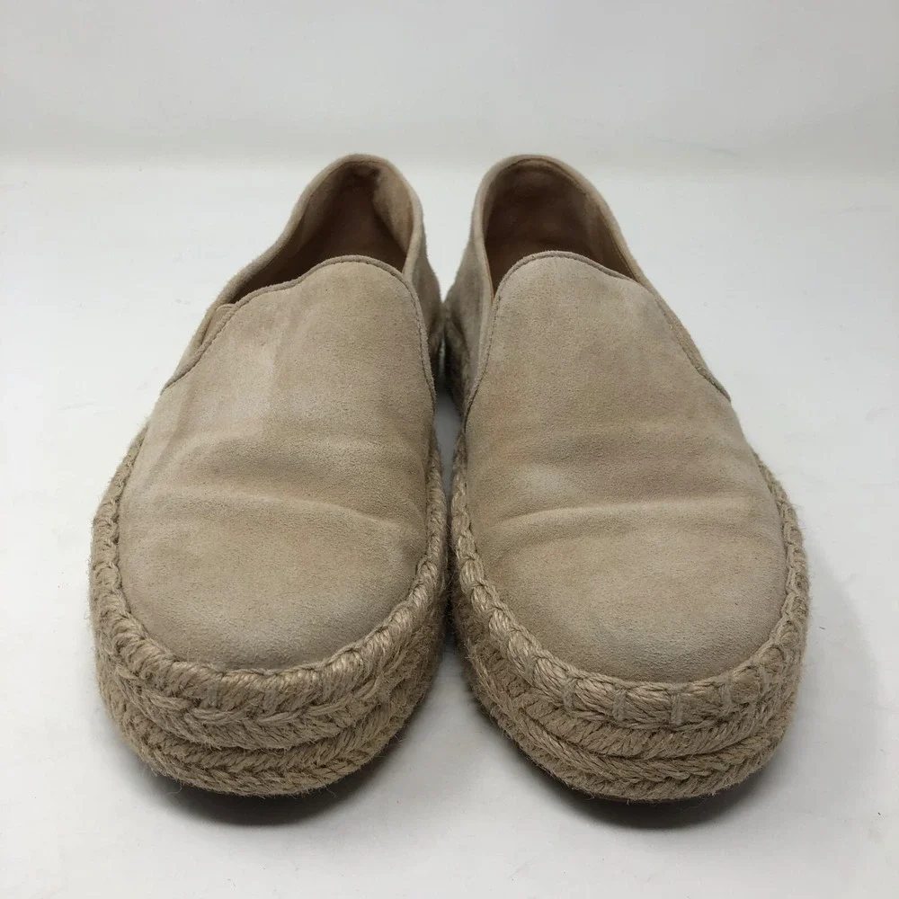 Vince Upton Espadrilles Platform Flats Womens 5 Cappuccino Beige Suede Leather